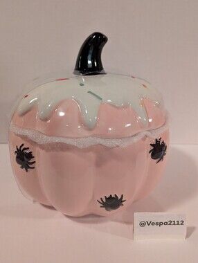 Summerween Pumpkin Pink Iced Candy Cookie Jar Spiders Halloween Pink Pumpkins